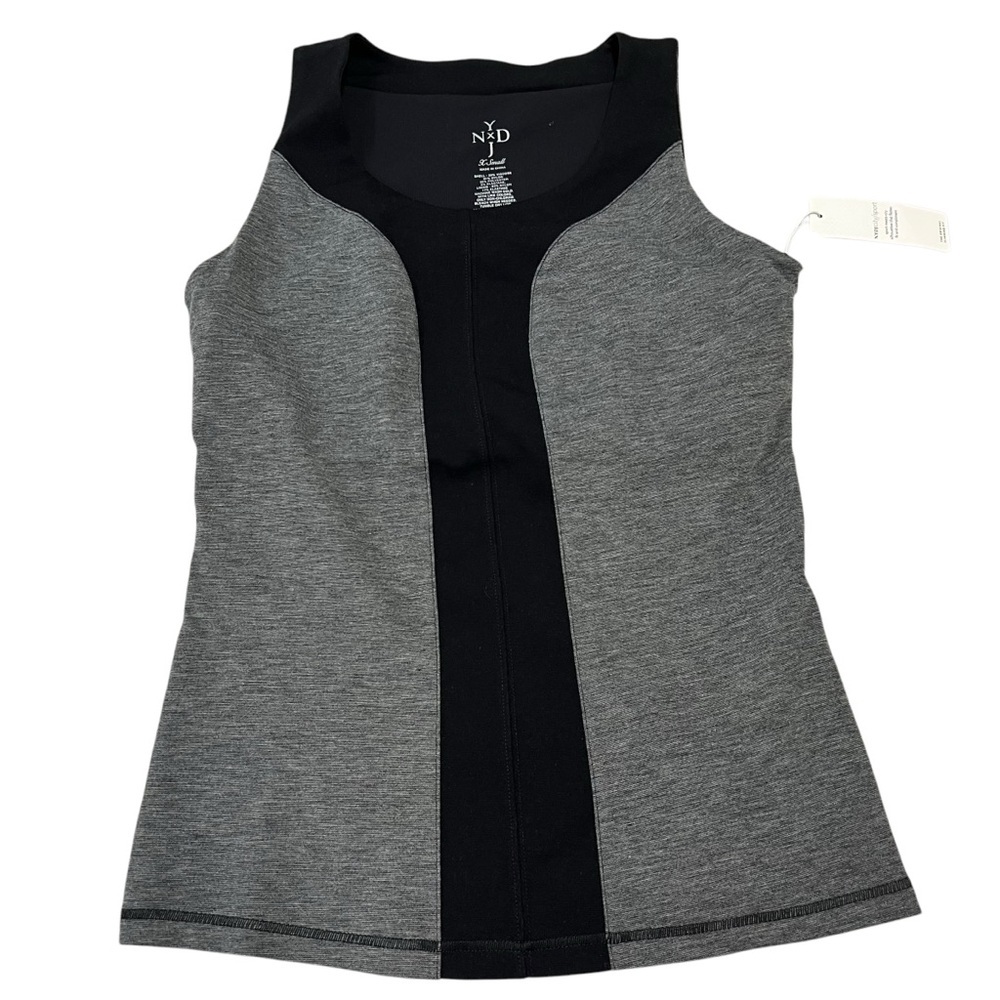 NYDJ Seamed Trainer Tank With Shelf Bra Dark Heather Grey &‎ Black XS NWT